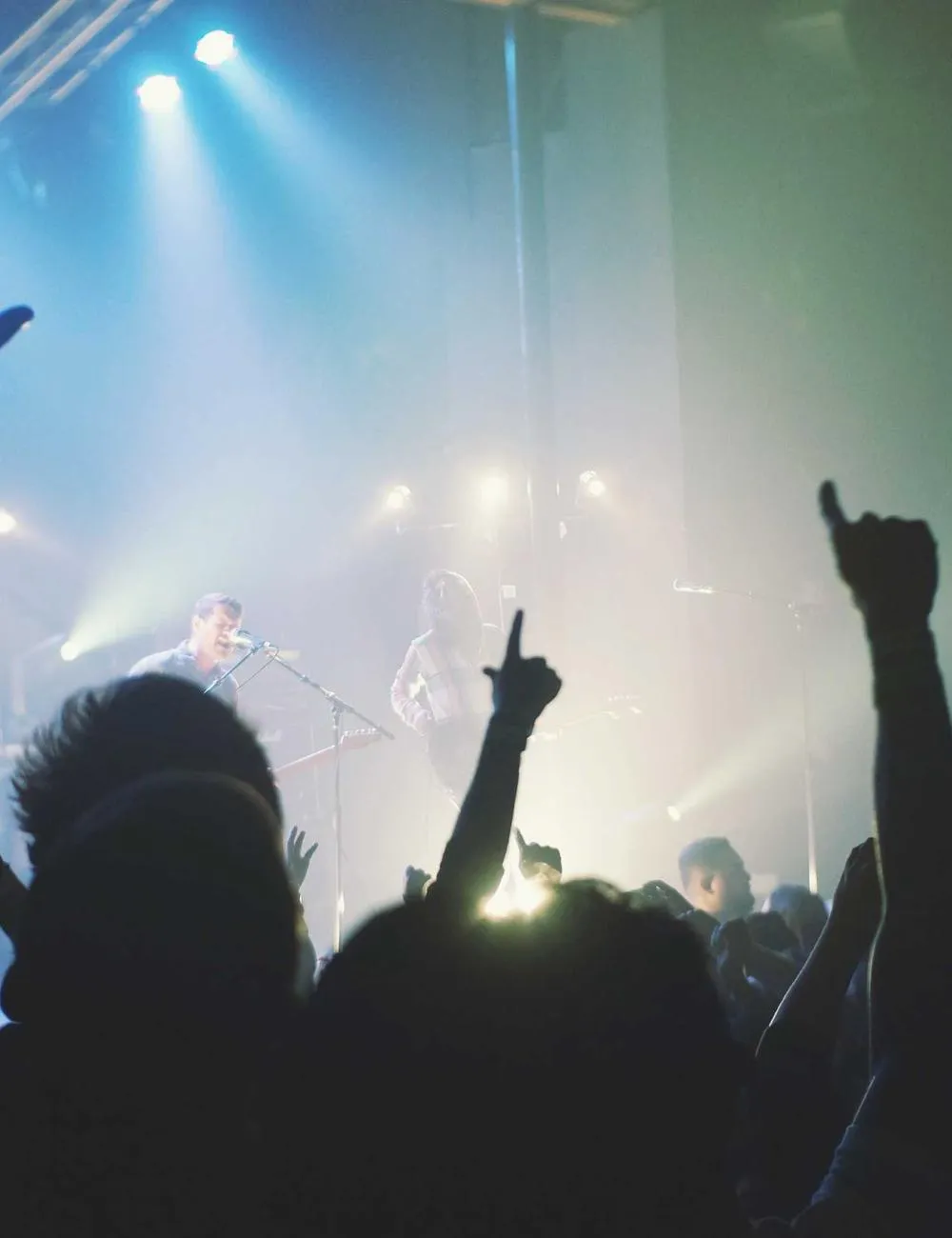 Crowd with hands raised at a gig